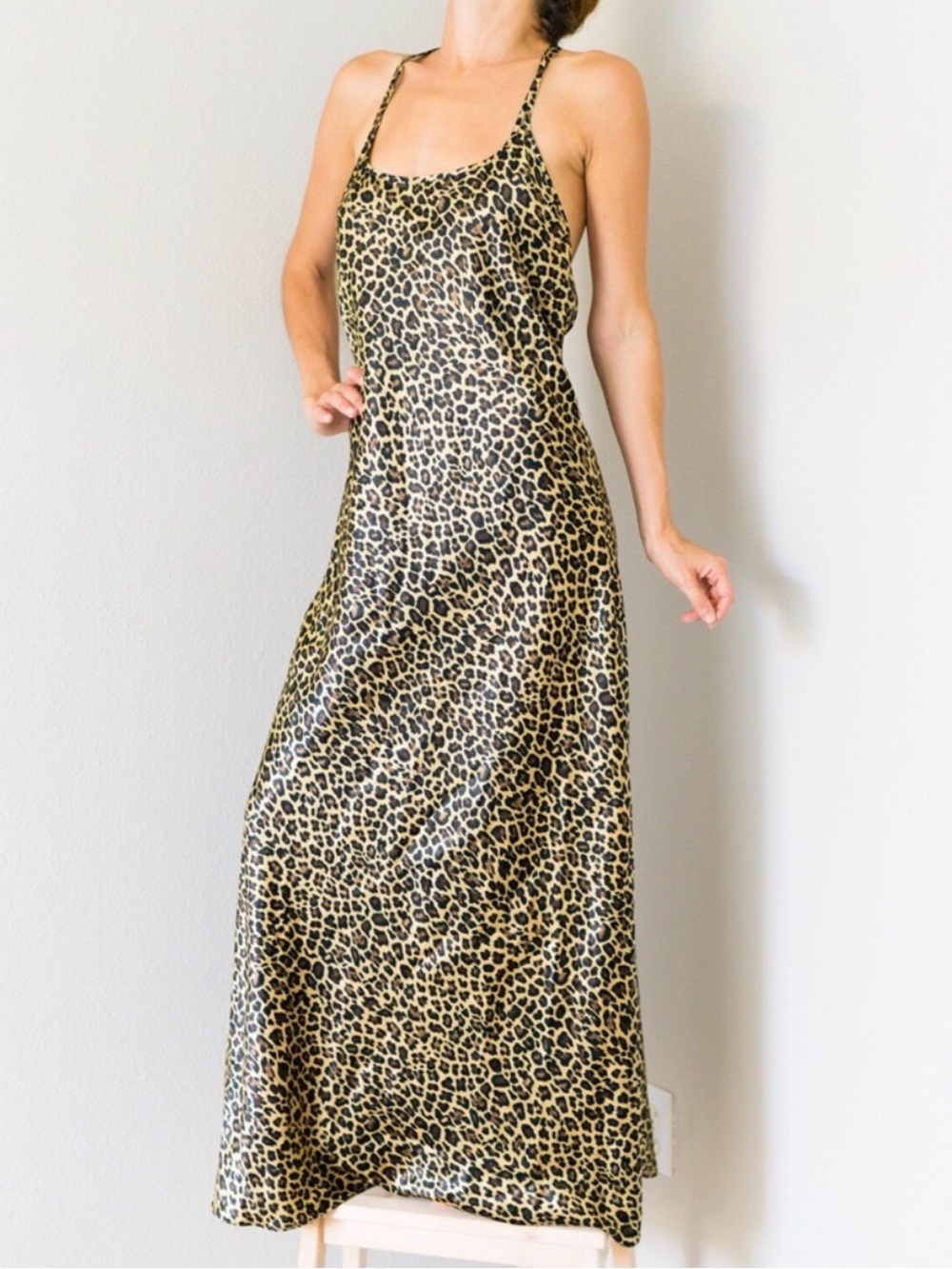 Victoria's Secret 1999 Leopard Slip Maxi Dress - Black & Tan